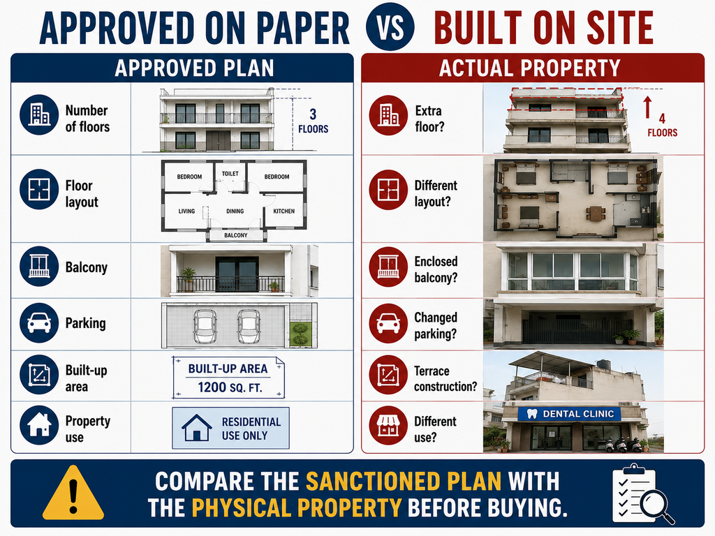 Sanctioned building plan check before buying property in Delhi